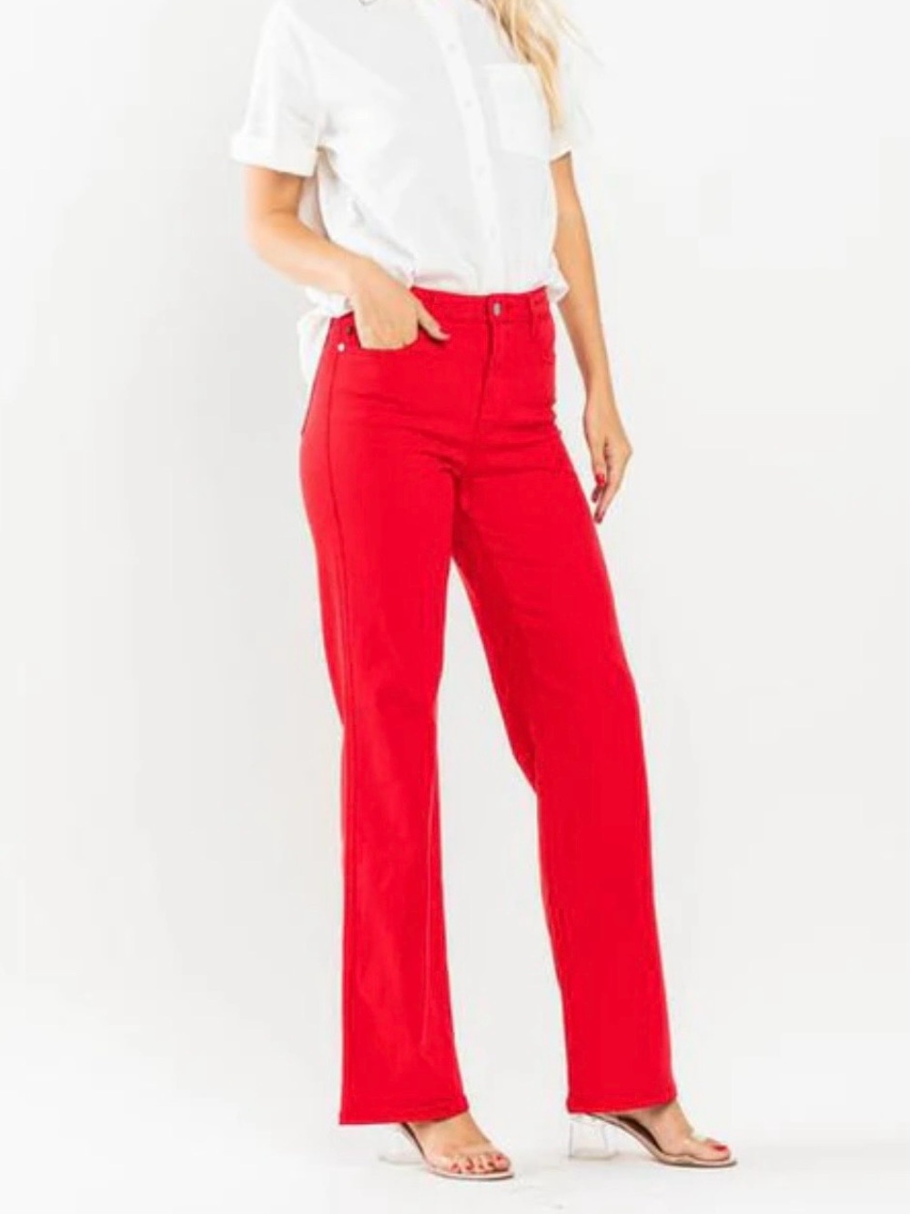 Judy Blue Garment Dyed 90's Straight Leg Jeans Size 15/32 High‎ Rise Red 88693